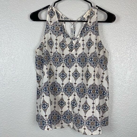 Pink Rose Womens Printed V-Neck Sleeveless T-Back Tank Top White Black Large - Picture 1 of 7